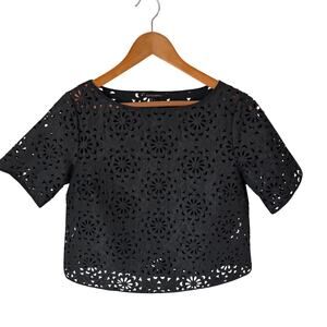 BANANA REPUBLIC Top Womens S  Black Floral Cut Out Sheer Cropped